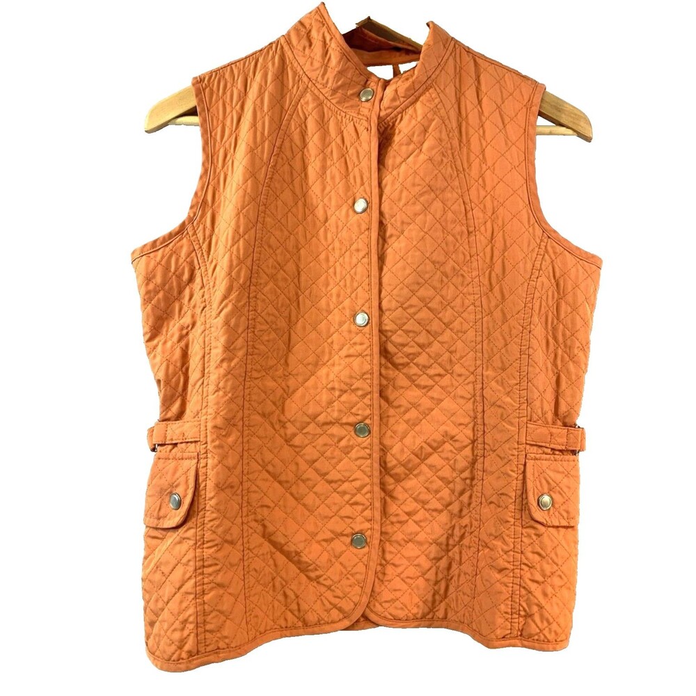 Mifresia Women's Size Small Vest Orange Quilted Snap Up Side Pockets Versatile